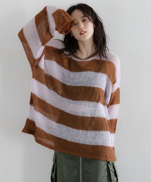 RAGEBLUE(レイジブルー)の「モヘアタッチ/ボーダーニットプルオーバー(トップス・ホワイト系18/ブラウン系52/グレー系93・FREE)」の2枚目の写真