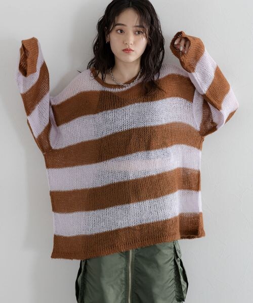 RAGEBLUE(レイジブルー)の「モヘアタッチ/ボーダーニットプルオーバー(トップス・ホワイト系18/ブラウン系52/グレー系93・FREE)」の15枚目の写真