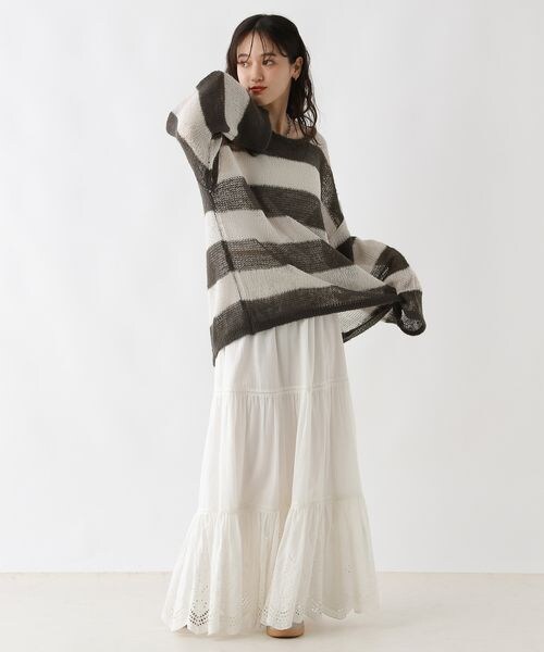 RAGEBLUE(レイジブルー)の「モヘアタッチ/ボーダーニットプルオーバー(トップス・ホワイト系18/ブラウン系52/グレー系93・FREE)」の5枚目の写真