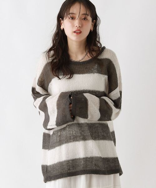 RAGEBLUE(レイジブルー)の「モヘアタッチ/ボーダーニットプルオーバー(トップス・ホワイト系18/ブラウン系52/グレー系93・FREE)」の1枚目の写真