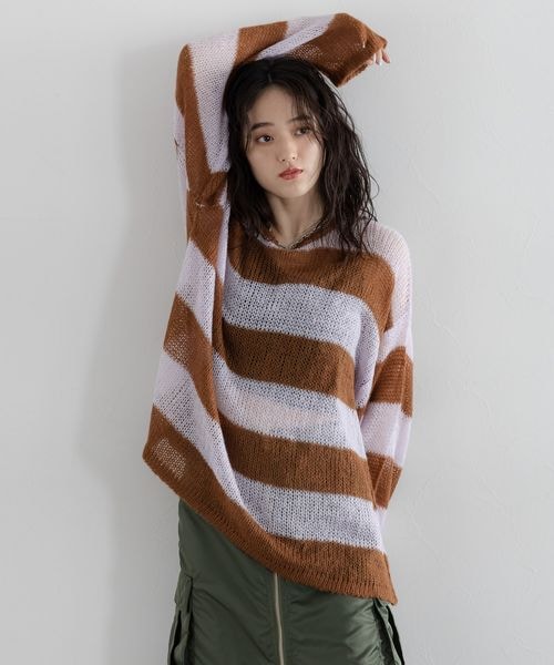 RAGEBLUE(レイジブルー)の「モヘアタッチ/ボーダーニットプルオーバー(トップス・ホワイト系18/ブラウン系52/グレー系93・FREE)」の17枚目の写真