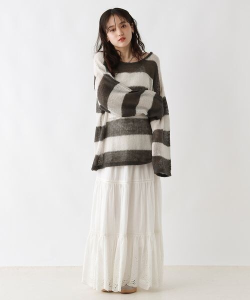 RAGEBLUE(レイジブルー)の「モヘアタッチ/ボーダーニットプルオーバー(トップス・ホワイト系18/ブラウン系52/グレー系93・FREE)」の7枚目の写真