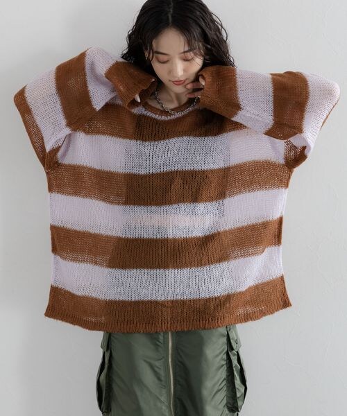 RAGEBLUE(レイジブルー)の「モヘアタッチ/ボーダーニットプルオーバー(トップス・ホワイト系18/ブラウン系52/グレー系93・FREE)」の16枚目の写真