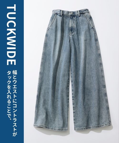新品　リアクティブデニム・タックワイドパンツ　ブルー　11 GLOBAL WORK（グローバルワーク）の「GOODデニムタックワイド