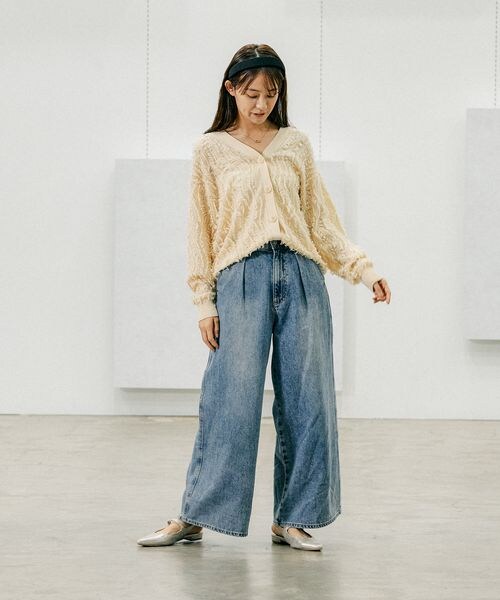 新品　リアクティブデニム・タックワイドパンツ　ブルー　11 GLOBAL WORK（グローバルワーク）の「GOODデニムタックワイド