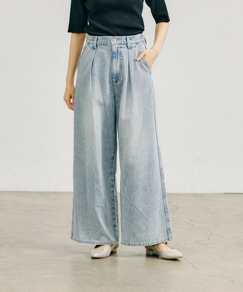 【NEW限定品】 GLOBAL WORK（グローバルワーク）の「GOODデニムタックワイド パンツ