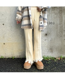 copine | 裾ダメージリブニットフレアパンツ(ホワイト)(その他パンツ)