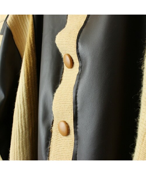 --（--）の「60s 70s USA製 CAMPUS ラムレザー アクリルニット カーディガン ベージュ メンズXL アメリカ古着（カーディガン/ボレロ・レディース・ベージュ・XL）」の3枚目の写真