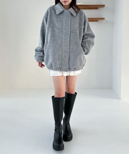 【Heather】スタンドシャギーミドルブルゾン　グレー Heather（ヘザー）の「スタンドシャギーミドルブルゾン（）」 - WEAR