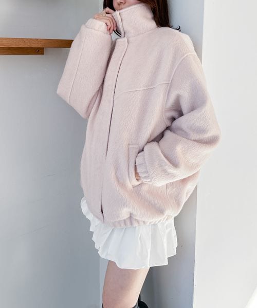 Heather スタンドシャギーミドルブルゾン アウター ホワイト Heather｜スタンドシャギーミドルブルゾン | Rakuten Fashion