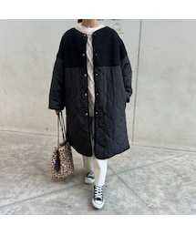 copine | ボア×キルティング中綿ロングコート(ノーカラーコート)