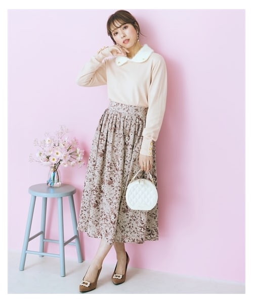 nissen（ニッセン）の「大きいサイズ　付け衿ニットトップスmarun（ニット/セーター・レディース・ピンクベージュ/黒系・L/LL/3L/4L/5L/6L/8L/10L）」の9枚目の写真