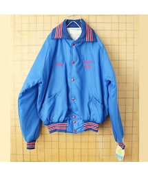 HOLLOWAY | デッドストック 80s 90s USA製 HOLLOWAY ナイロン スタジャン ブルー メンズL スタジアム ナイロンジャケット 未使用 刺繍 アメリカ古着(スタジャン)