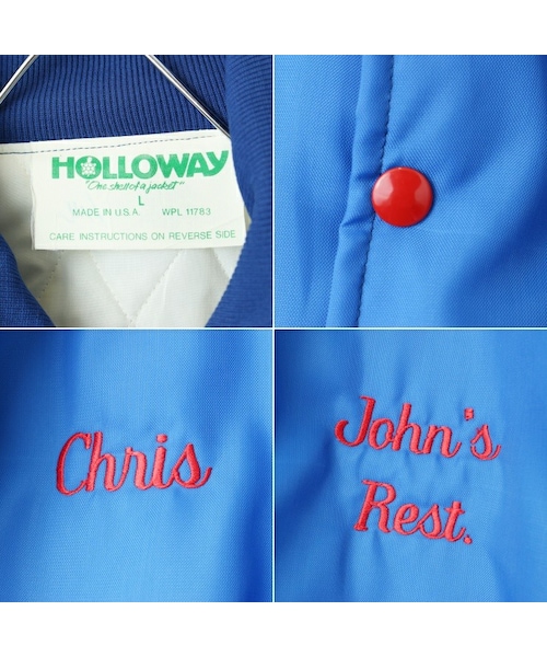 HOLLOWAY（ホロウェイ）の「デッドストック 80s 90s USA製 HOLLOWAY ナイロン スタジャン ブルー メンズL スタジアム ナイロンジャケット 未使用 刺繍 アメリカ古着（スタジャン・レディース・ブルー・L）」の2枚目の写真