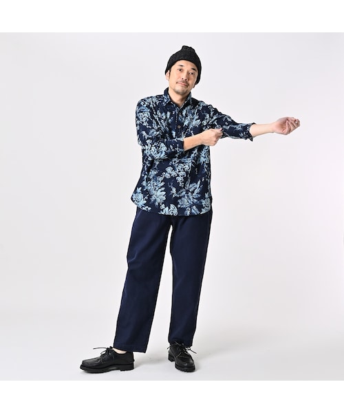 45r 海の左馬抜染の908オーシャンプルシャツ（インディゴ） 45r 海の左馬抜染の908オーシャンプルシャツ（インディゴ） 45R