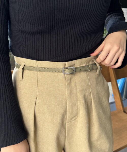 Lattice（Lattice）の「レクタングルバッグル細ベルト（ベルト・レディース・ブラック/ダークブラウン/カーキ/アイボリー・FREE）」の4枚目の写真