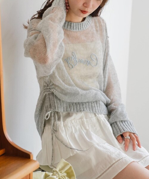 シアー刺繍ロゴニット Kastane（カスタネ）の「【12.13(金)0:00発売】刺繍シアー