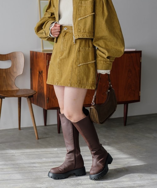 Kastane（カスタネ）の「【12.13(金)0:00発売/セットアップ対応】台形デニムミニスカート（デニムスカート・レディース・グレー/ブラック/ベージュ・F）」の3枚目の写真