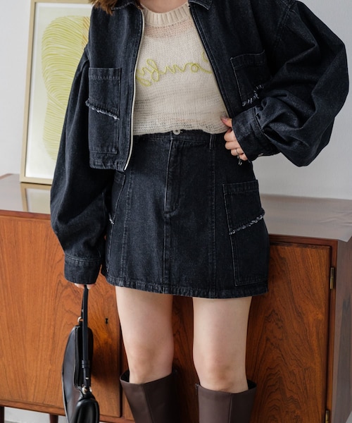 Kastane（カスタネ）の「【12.13(金)0:00発売/セットアップ対応】台形デニムミニスカート（デニムスカート・レディース・グレー/ブラック/ベージュ・F）」の2枚目の写真