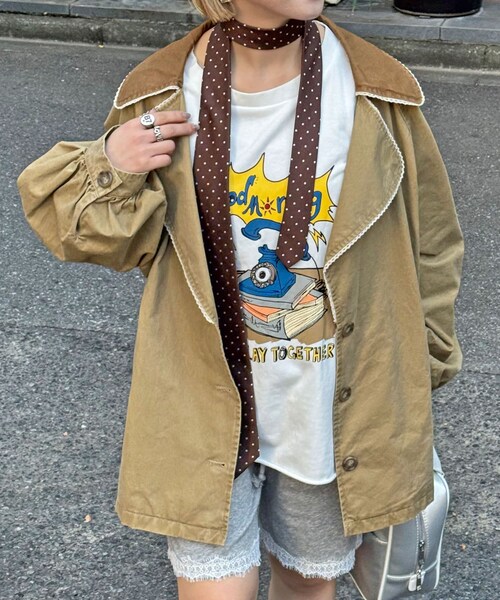 CIAOPANIC（チャオパニック）の「配色レースビッグカラートレンチジャケット（トレンチコート・レディース・カーキ/ベージュ/アイボリー・ONE）」の3枚目の写真