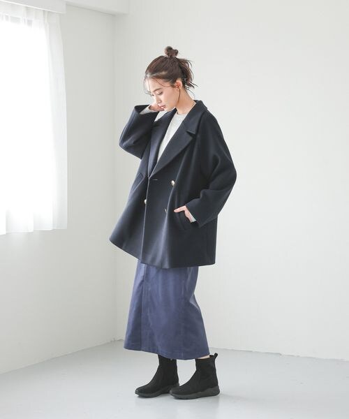 グローバルワーク　軽やかストレッチ襟2WAYコート　Ｌ　ネイビー GLOBAL WORK（グローバルワーク）の「軽やかストレッチ衿2WAY
