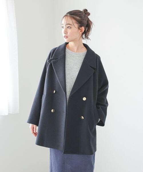 GLOBAL WORK 軽やかストレッチ衿2wayコート ブラック GLOBAL WORK（グローバルワーク）の「軽やかストレッチ衿2WAY