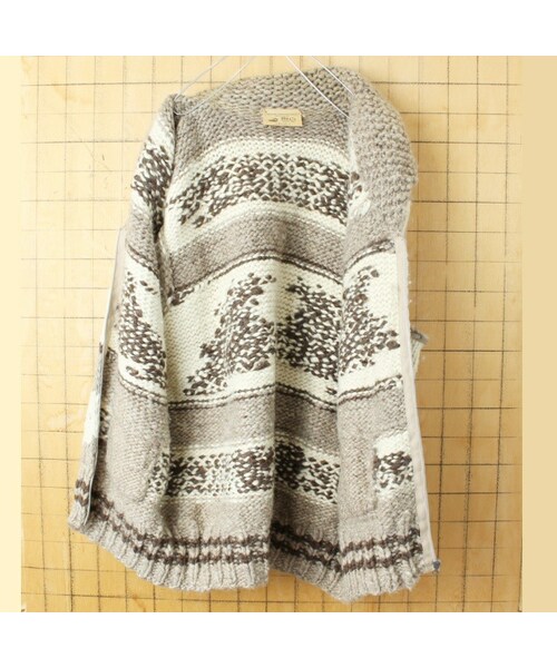 --（--）の「CANADA製 HILL'S Native Art カウチンニット 前開き ウールベスト メンズXL相当 ベージュ トナカイ柄（ベスト・レディース・ベージュ・XL）」の3枚目の写真