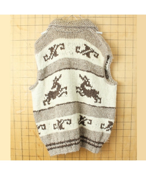 --（--）の「CANADA製 HILL'S Native Art カウチンニット 前開き ウールベスト メンズXL相当 ベージュ トナカイ柄（ベスト・レディース・ベージュ・XL）」の4枚目の写真