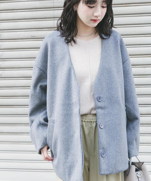 ITEMS URBANRESEARCH（アイテムズ アーバンリサーチ）の「ノーカラーコクーンジャケット（ノーカラージャケット・レディース・GRY/IVO・Free）」の13枚目の写真