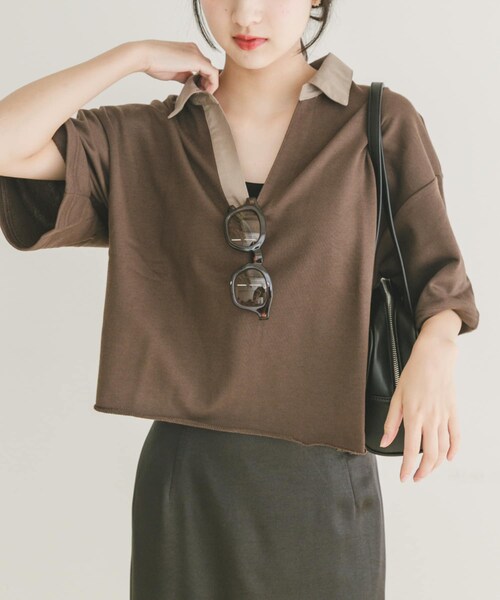 ITEMS URBANRESEARCH（アイテムズ アーバンリサーチ）の「ミニ裏毛スキッパーポロ（ポロシャツ・レディース・GRY/BRN・FREE）」の12枚目の写真