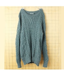 -- | EURO WOOLOVERS フィッシャーマン ケーブル編み ウールセーター アランニット クルーネック グリーン メンズL ヨーロッパ古着(ニット/セーター)