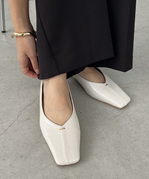 スクエアステッチフラットシューズ