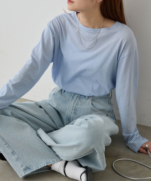 PUAL CE CIN（ピュアルセシン）の「【リバイバル】コットンシアークルーネックカットソー（Tシャツ/カットソー・レディース・ピンク/ブラック/サックスブルー/イエロー/オフホワイト・FREE）」の4枚目の写真