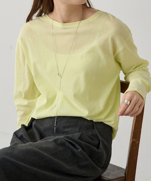 PUAL CE CIN（ピュアルセシン）の「【リバイバル】コットンシアークルーネックカットソー（Tシャツ/カットソー・レディース・ピンク/ブラック/サックスブルー/イエロー/オフホワイト・FREE）」の5枚目の写真