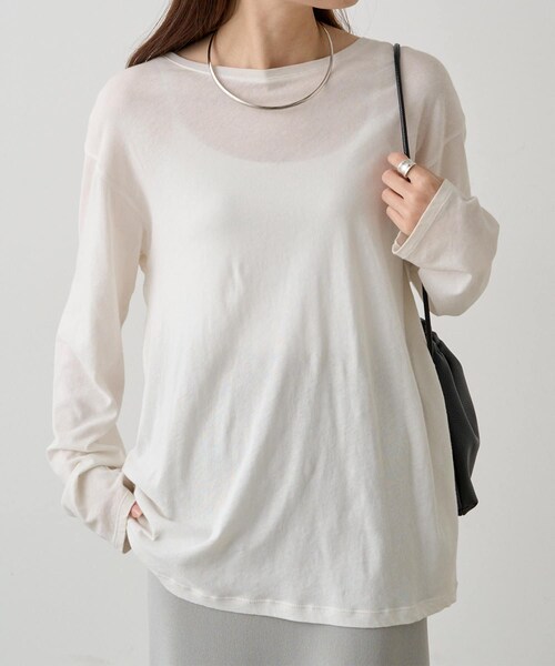 PUAL CE CIN（ピュアルセシン）の「【リバイバル】コットンシアークルーネックカットソー（Tシャツ/カットソー・レディース・ピンク/ブラック/サックスブルー/イエロー/オフホワイト・FREE）」の2枚目の写真