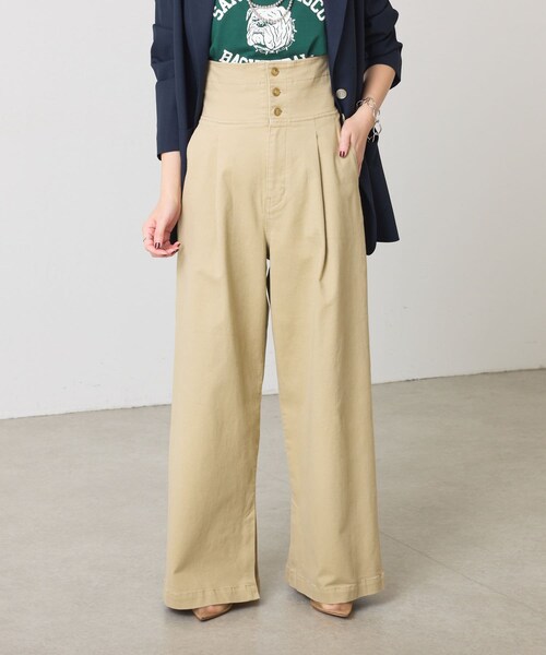 COLLAGE GALLARDAGALANTE（コラージュガリャルダガランテ）の「【脚長/ストレッチ】リターンハイウエストパンツ（チノパンツ・レディース・オフホワイト/ベージュ・F）」の2枚目の写真