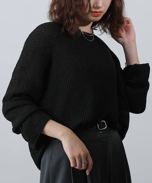 COLONY 2139（コロニートゥーワンスリーナイン）の「片畦ニットプルオーバー（ニット/セーター・レディース・グレー/ブラック・F）」の2枚目の写真