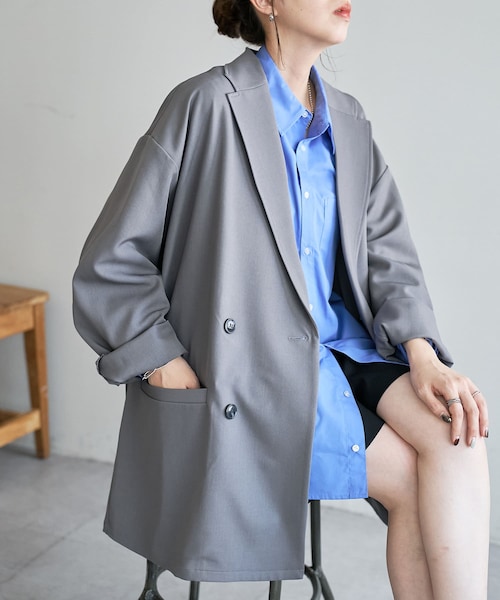 DISCOAT（ディスコート）の「【SS先行予約】Wブレストオーバージャケット《ユニセックス》（テーラードジャケット・レディース・アイボリー/グレー/ブラウン・F）」の2枚目の写真