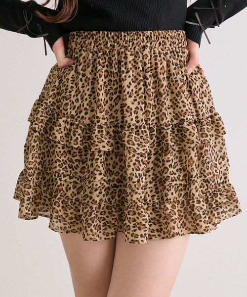 OLIVE des OLIVE（オリーブデオリーブ）の「ティアードミニフリルスカート（スカート・レディース・ホワイト系その他/レオパード/オフホワイト・FREE）」の3枚目の写真