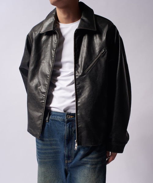 Lui's（ルイス）の「グランジシンセティックレザーZIPブルゾン（ジャケット/アウター・メンズ・ブラウン/ブラック・M/S）」の2枚目の写真