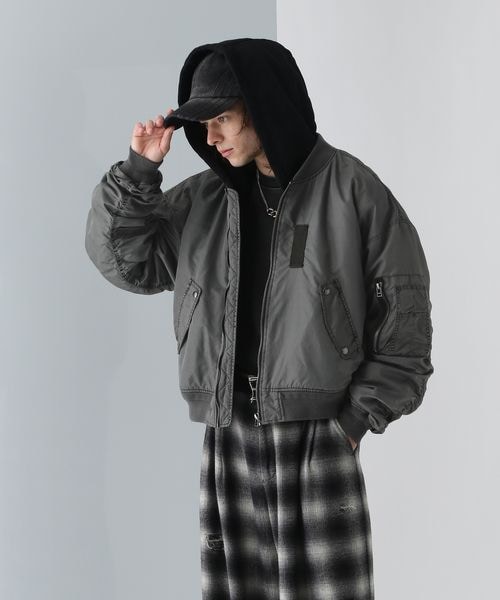 HARE（ハレ）の「フードドッキングMA-1（ジャケット/アウター・ブラック系デニム08/グレー系その他18・FREE）」の11枚目の写真