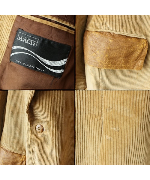 --（--）の「70s 80s USA MONTGOMERY WARD 太畝 コーデュロイ テーラード ジャケット メンズL相当 ベージュ アメリカ古着（テーラードジャケット・レディース・ベージュ・L）」の2枚目の写真
