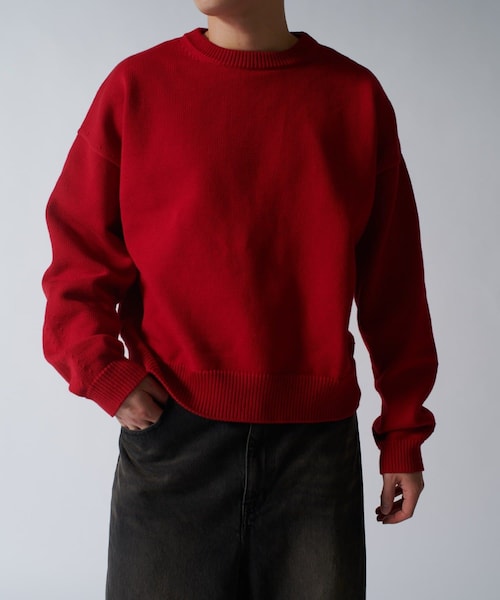 Lui's（ルイス）の「クロップドクルーネックニット（ニット/セーター・メンズ・ブラック/レッド/ネイビー・M/S）」の3枚目の写真