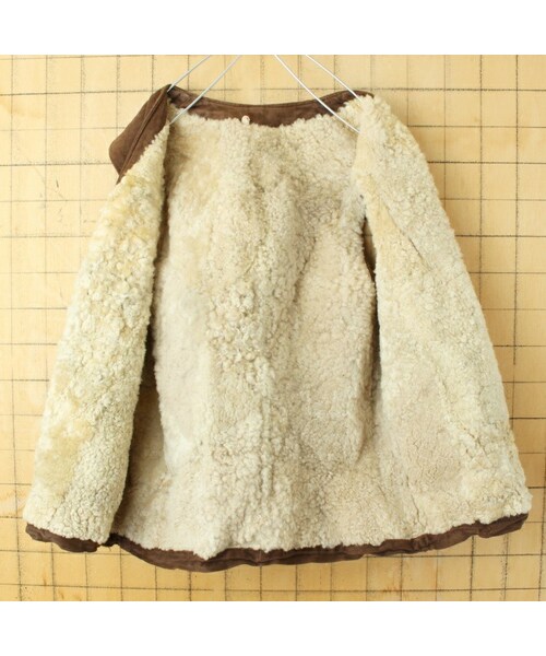 --（--）の「60s 70s EURO ムートンボア ジップアップ ベスト メンズM相当 ブラウン アウトドア キャンプ ヨーロッパ古着（ベスト・レディース・ブラウン・M）」の4枚目の写真