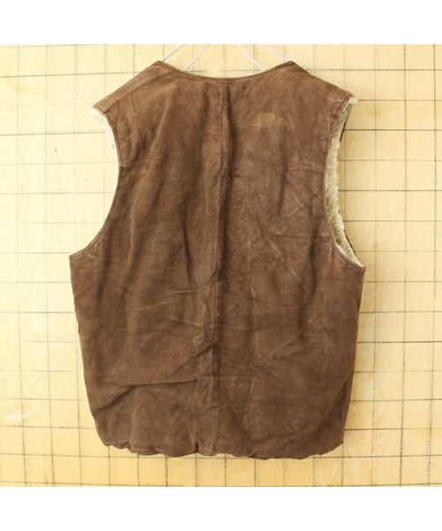 --（--）の「60s 70s EURO ムートンボア ジップアップ ベスト メンズM相当 ブラウン アウトドア キャンプ ヨーロッパ古着（ベスト・レディース・ブラウン・M）」の5枚目の写真