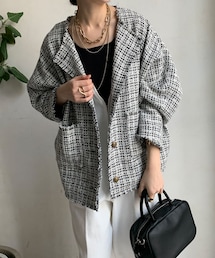 DouDou（ドゥドゥ）の「ツイードジャケット（ノーカラージャケット