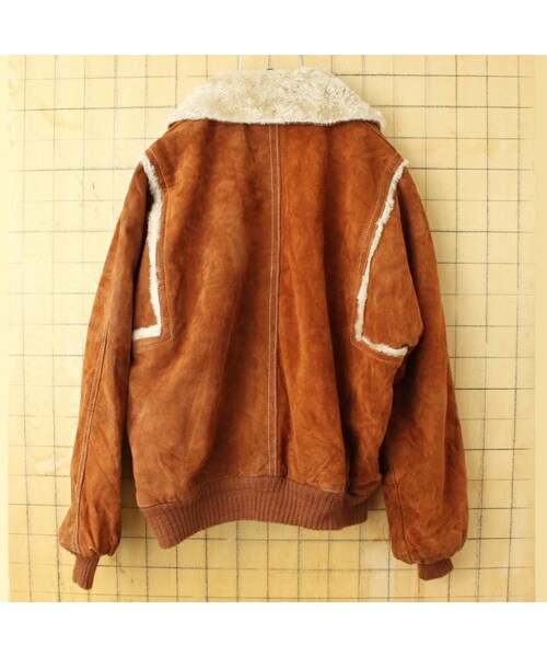 --（--）の「70s 80s USA GRaIS スウェード レザー ジャケット メンズL相当 ブラウン ボアライナー アメリカ古着（カーディガン/ボレロ・レディース・ブラウン・L）」の4枚目の写真