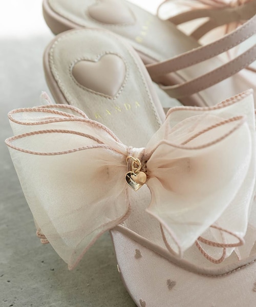 シフォンリボンハートミュールパンプス　RANDA BLACK Mサイズ RANDA パンプス 「HEART COLLECTION」シフォンリボンハート