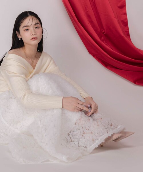美品　RANDA　シフォンリボンハートミュールパンプス　ブラック　2025　S ランダ RANDA 【HEART COLLECTION】シフォンリボンハート