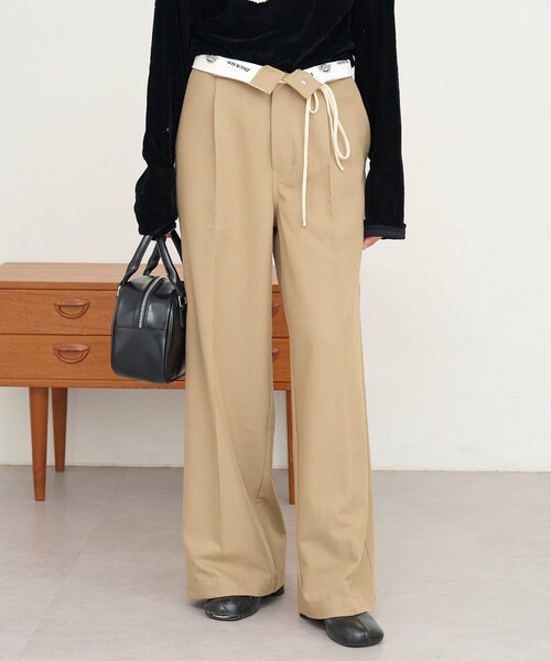 CIAOPANIC TYPY(チャオパニックティピー)の「【Dickies】別注ウエスト紐付きワイドストレートパンツ(パンツ・レディース・グレー/ベージュ・S/M)」の2枚目の写真
